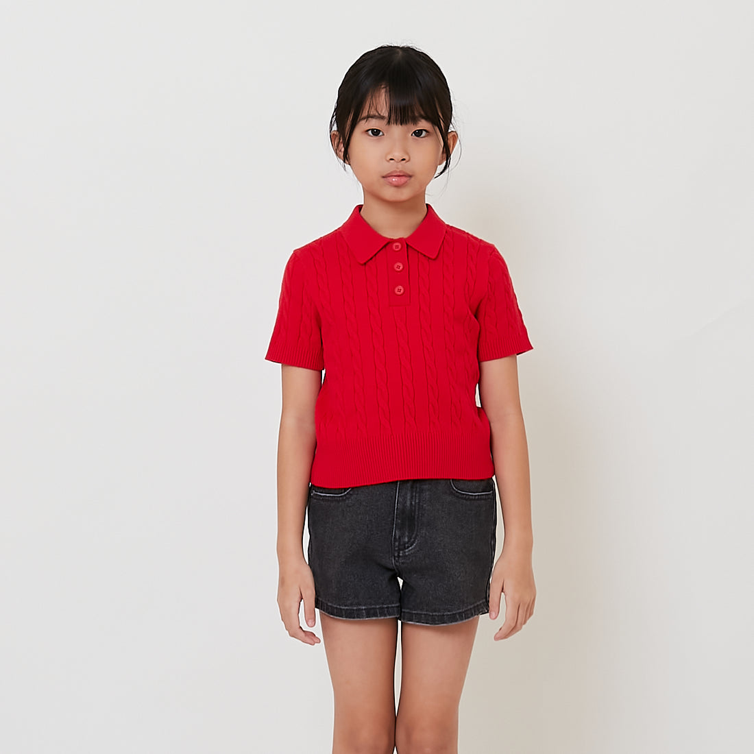 Girl Cable Knit Polo Top - SG2511097