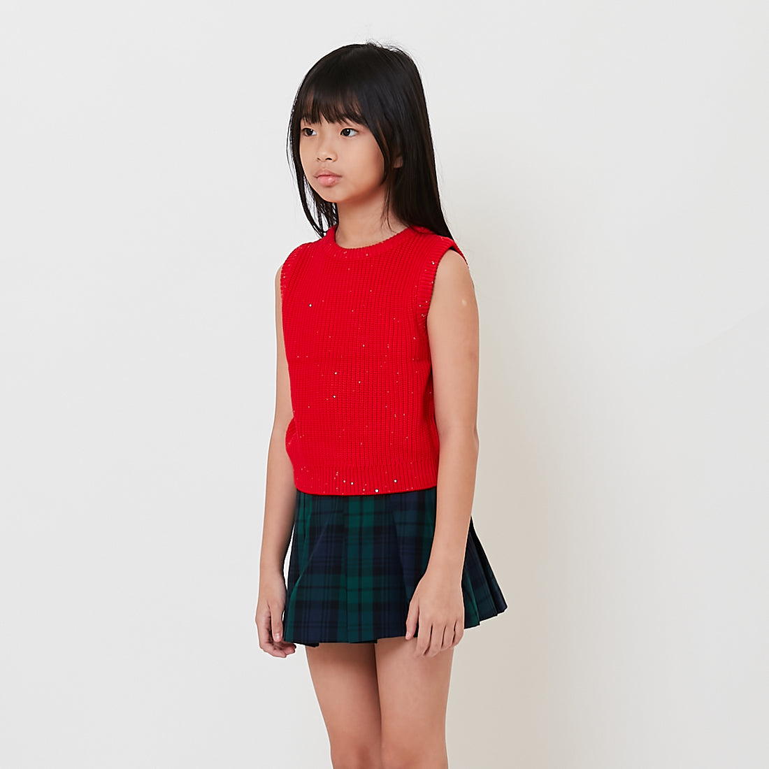 Girl Sequin Knit Tank Top - Red - SG2511098B