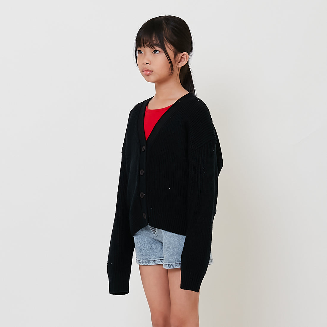 Girl Sequin Cardigan - Black - SG2511107A