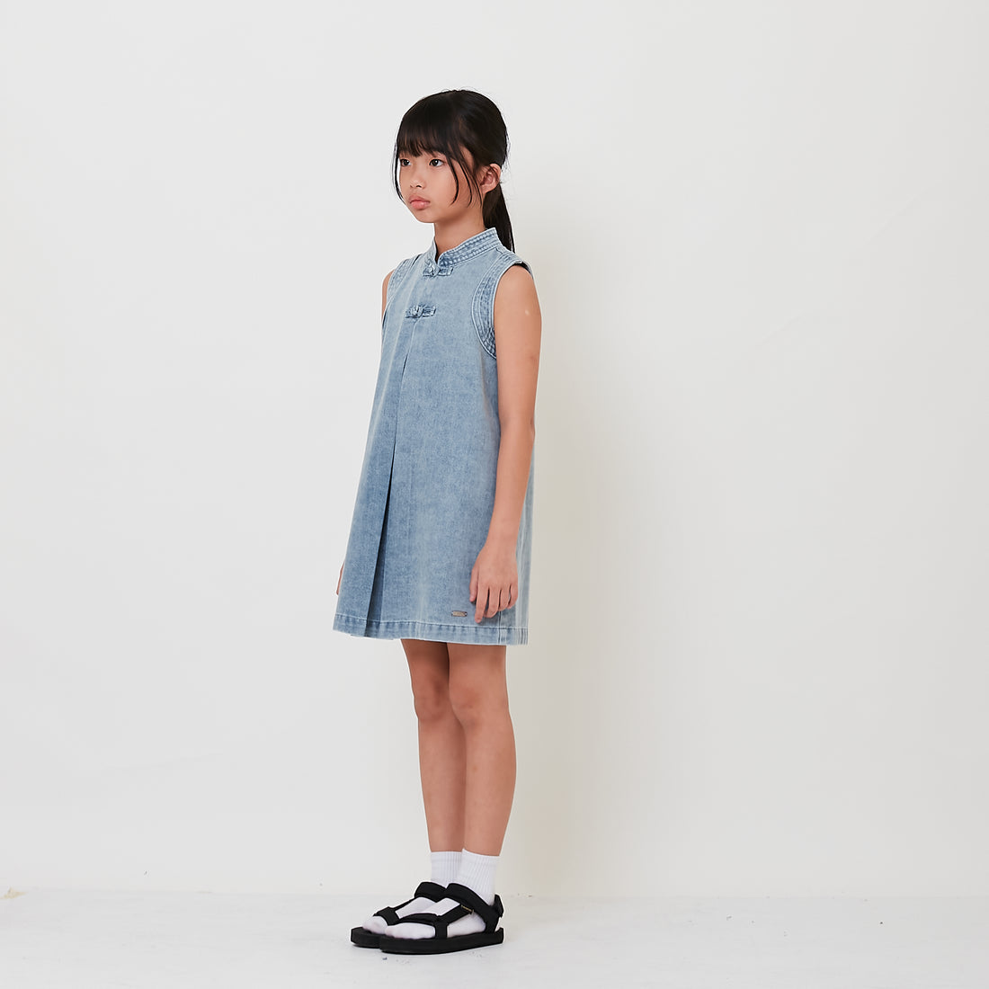 Girl Mandarin Collar Dress - Light Blue - SG2512127A