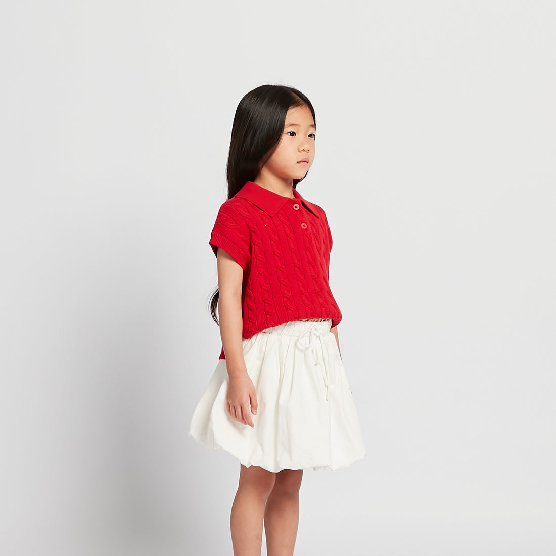 Girl Cable Knit Polo Top - Red - SG2512128A