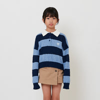 Girl Striped Embroidery Polo Knit Top - Light Blue - SG2512129A