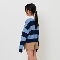 Girl Striped Embroidery Polo Knit Top - Light Blue - SG2512129A