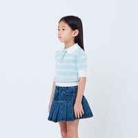 Girl Striped Polo Knit Top - Light Blue - SG2603030A