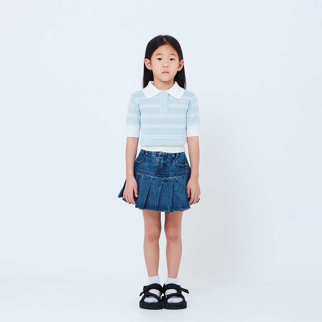 Girl Pleated Denim Skirt - Blue - SG2603033A