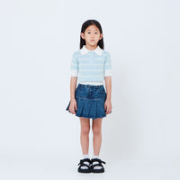 Girl Pleated Denim Skirt - Blue - SG2603033A