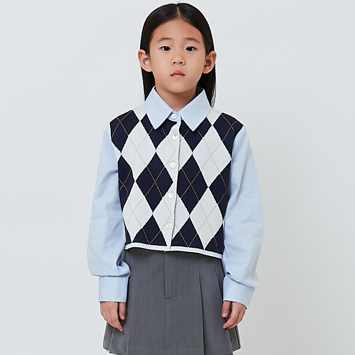 Girl 2-in-1 Yarn Knit Shirt - Navy - SG2603036A