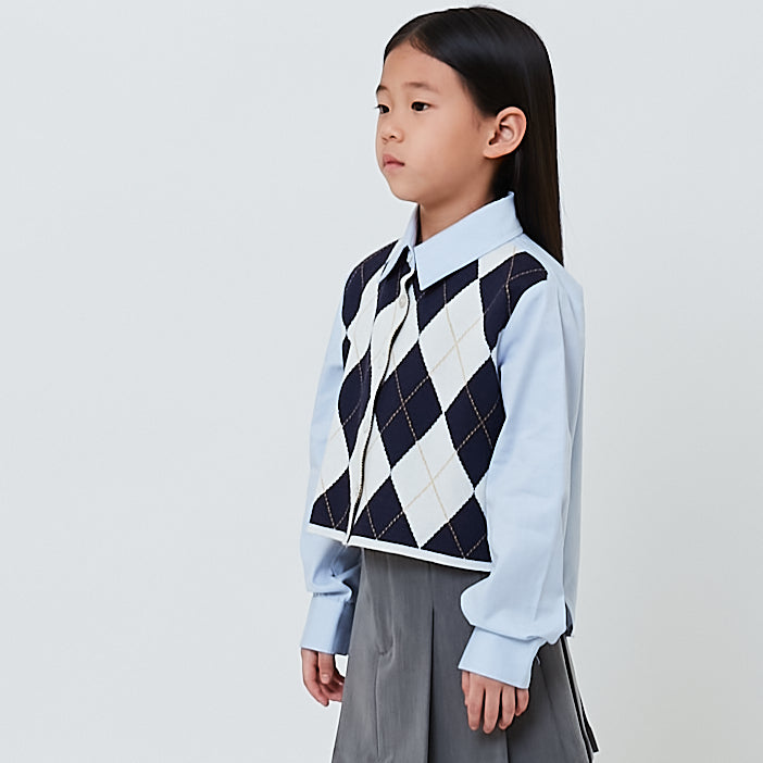 Girl 2-in-1 Yarn Knit Shirt - Navy - SG2603036A