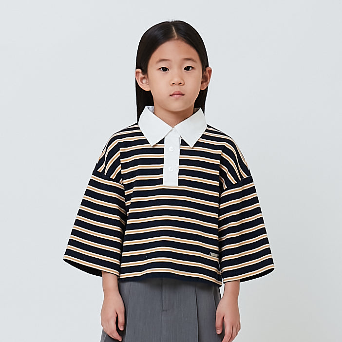 Girl Striped Cropped Top - Navy - SG2603037A