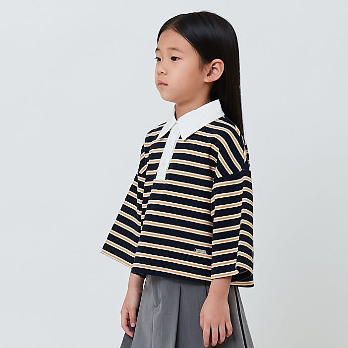 Girl Striped Cropped Top - Navy - SG2603037A