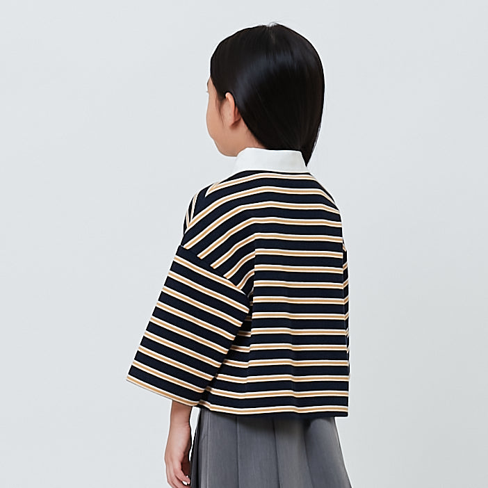 Girl Striped Cropped Top - Navy - SG2603037A