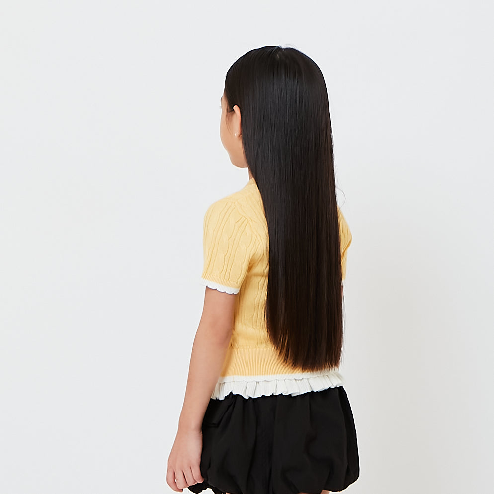 Girl Cropped Cable Knit Top with Ruffles - SG2608063