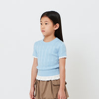 Girl Cropped Cable Knit Top with Ruffles - SG2608063