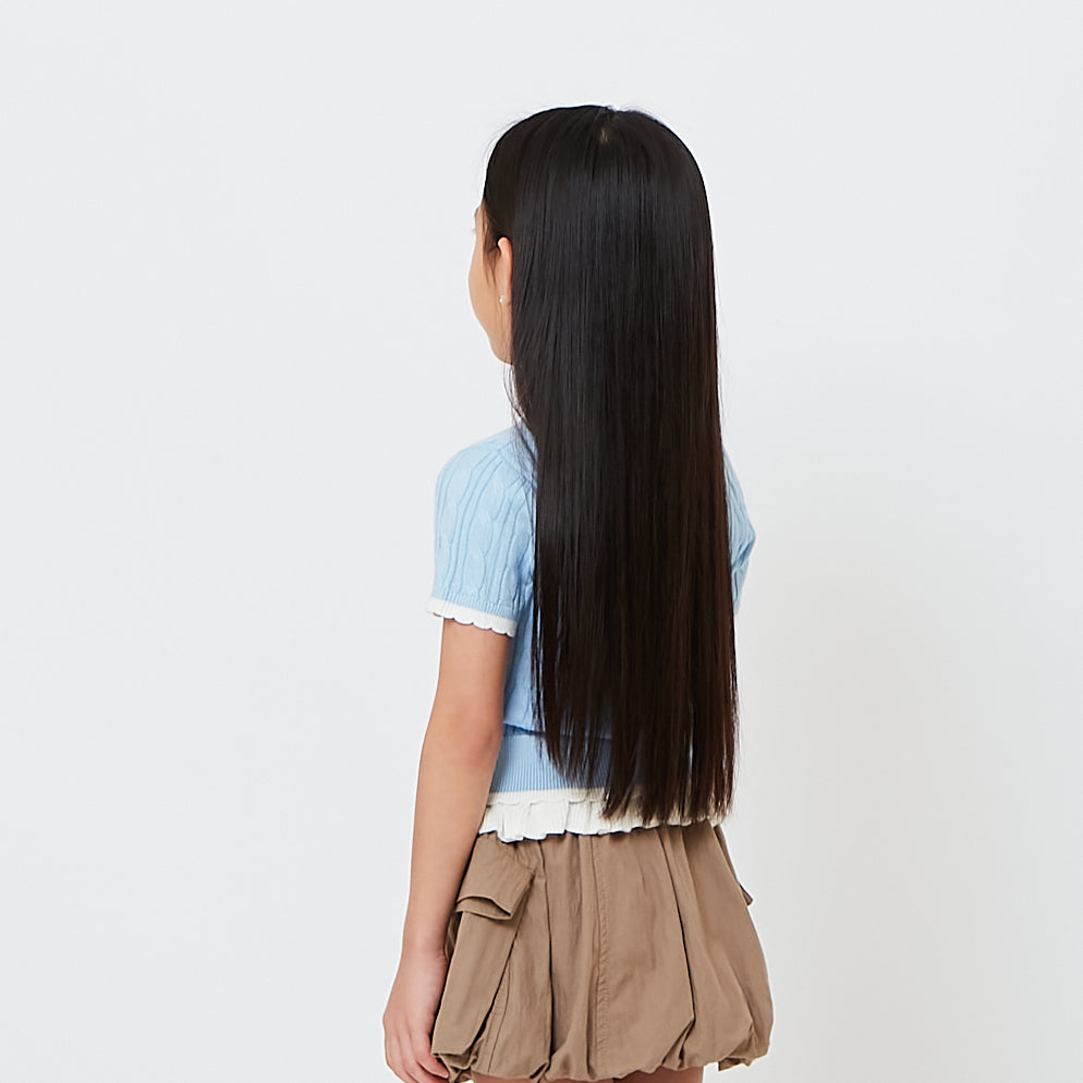 Girl Cropped Cable Knit Top with Ruffles - SG2608063