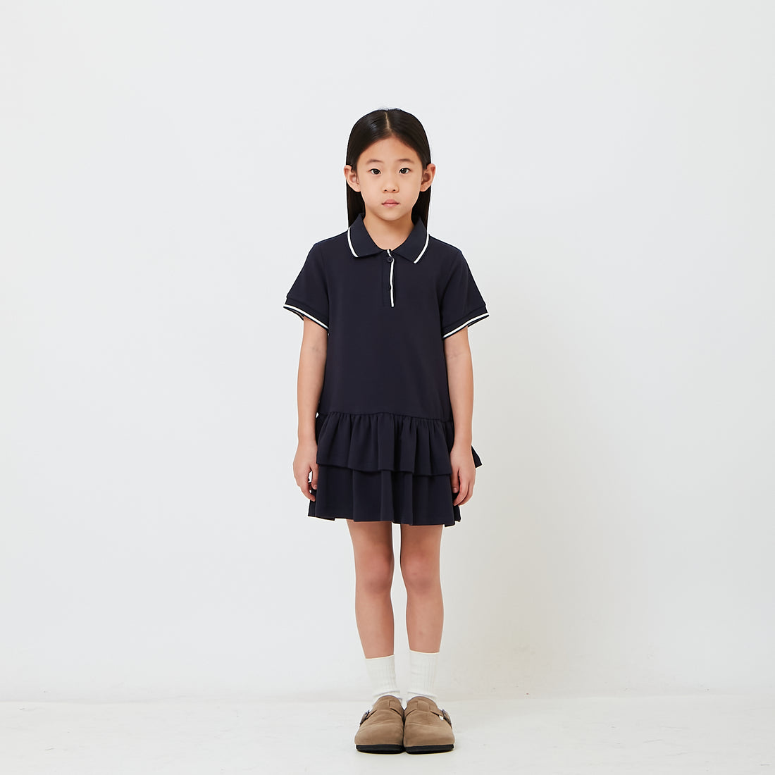 Girl Double Layered Ruffle Polo Dress - SG2608064