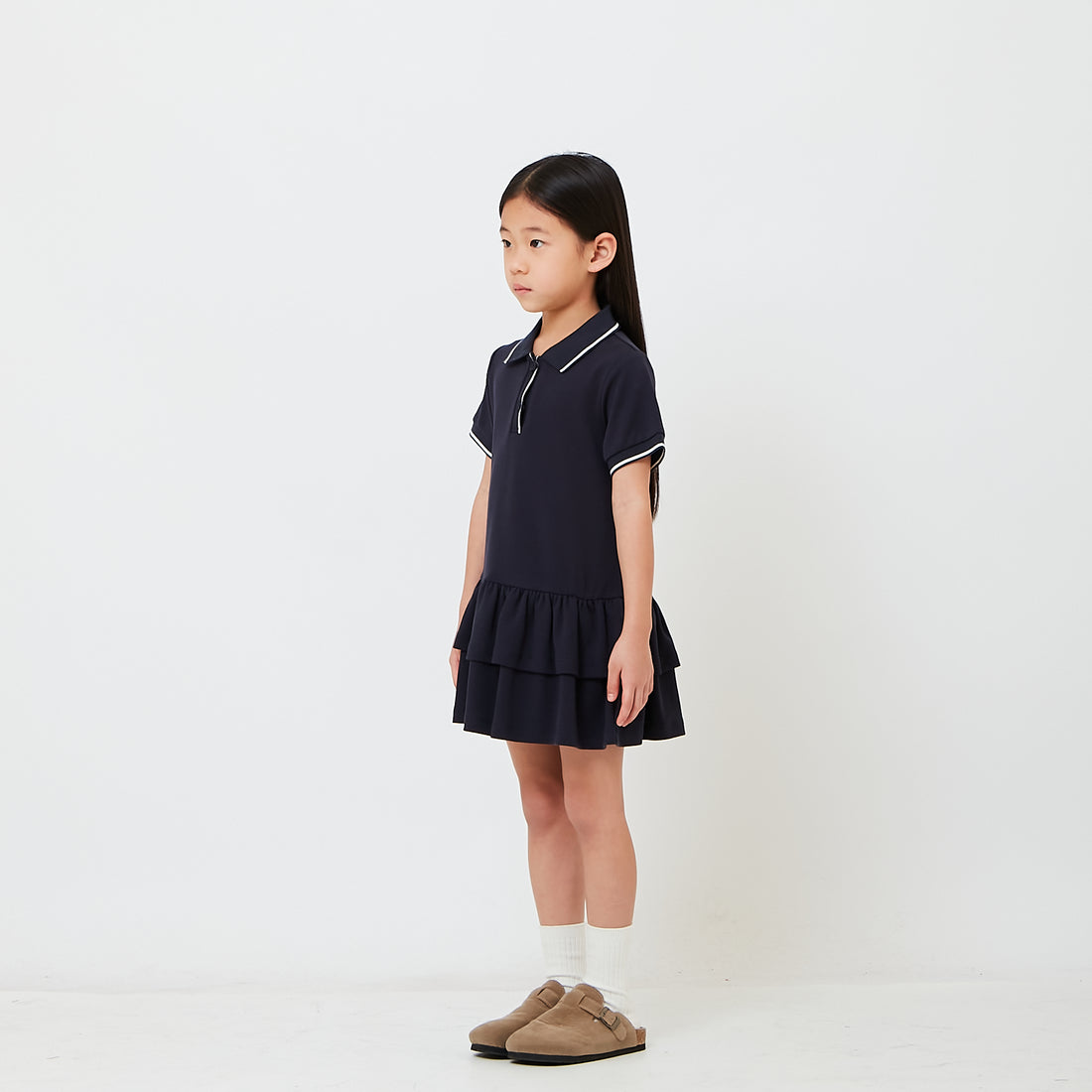 Girl Double Layered Ruffle Polo Dress - SG2608064