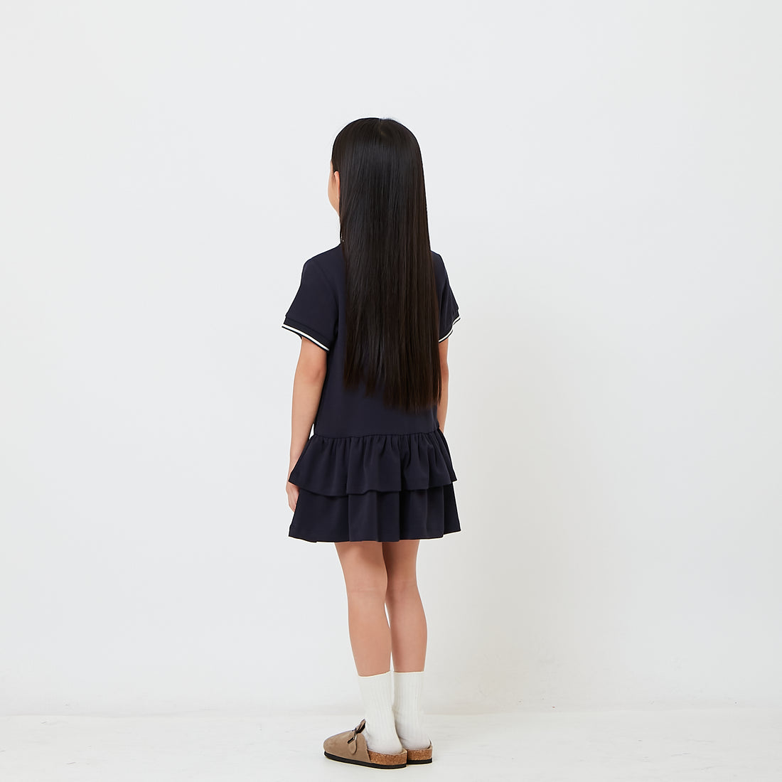 Girl Double Layered Ruffle Polo Dress - SG2608064