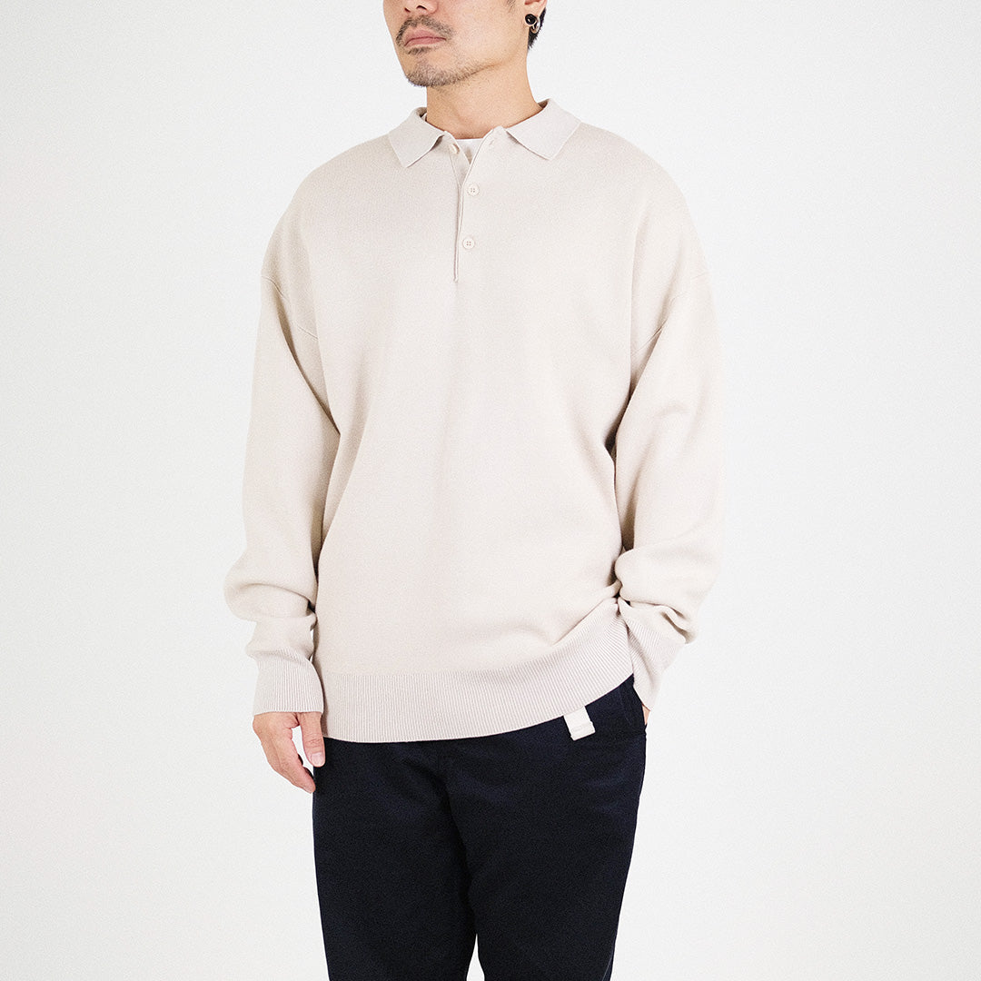 Men Oversized Polo Sweater - Light Beige - SM2303024D