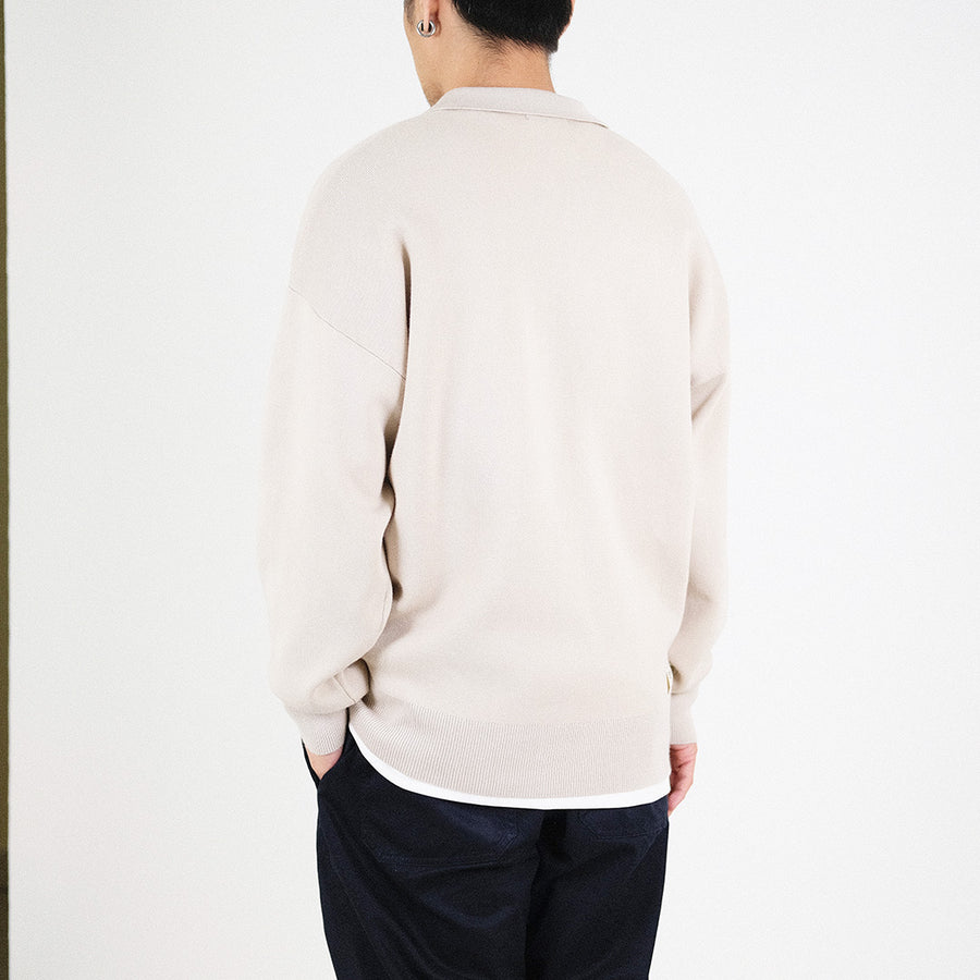 Men Oversized Polo Sweater - Light Beige - SM2303024D