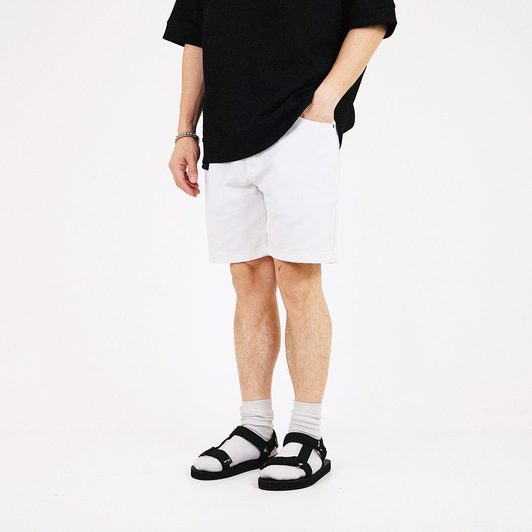 Men Slim Fit Denim Shorts With Belt - Off White - SM2306088A