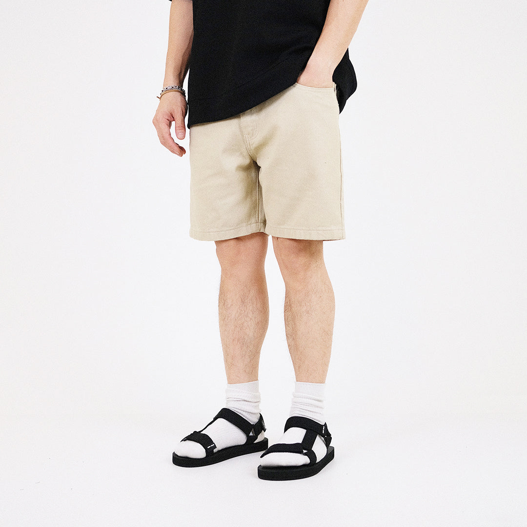 Men Slim Fit Denim Shorts With Belt - Khaki - SM2306088B