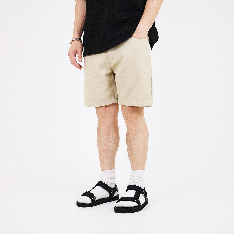 Men Slim Fit Denim Shorts With Belt - Khaki - SM2306088B