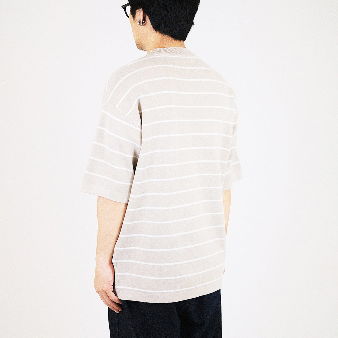 Men Oversized Stripe Sweater - Beige - SM2307092C