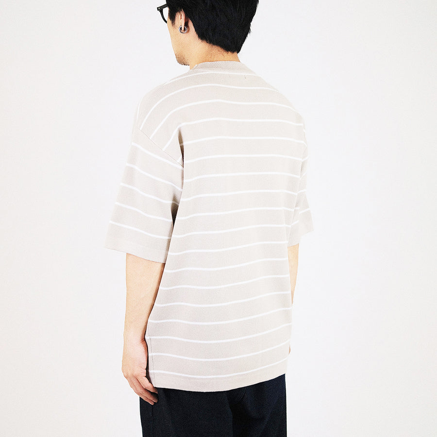 Men Oversized Stripe Sweater - Beige - SM2307092C