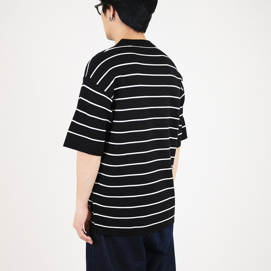 Men Oversized Stripe Sweater - Black - SM2307092D