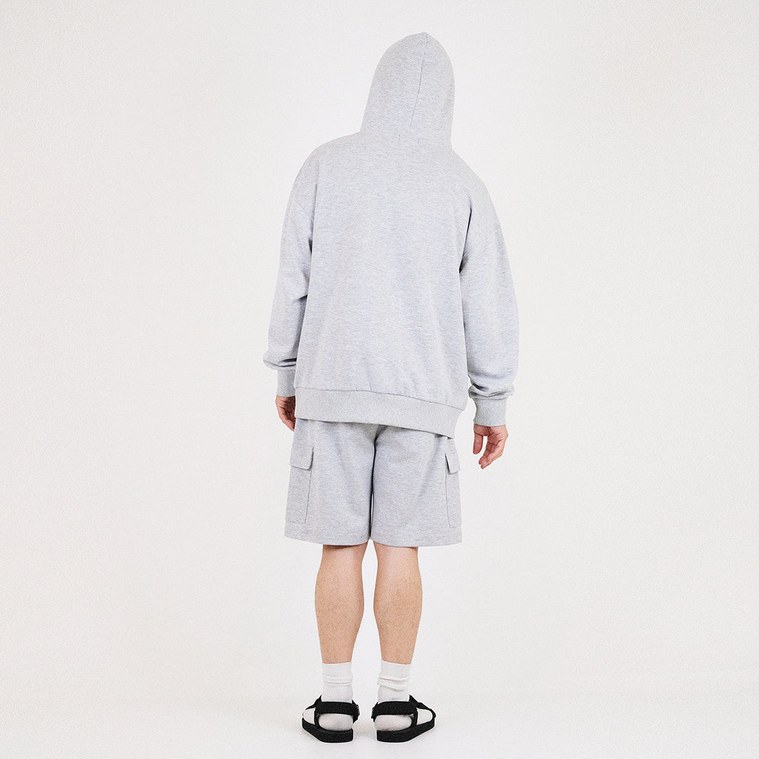 Men Printed Oversized Hoodie - Melange Grey - SM2307095C