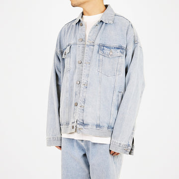 Men Oversized Twill Jacket - Light Blue - SM2307097B