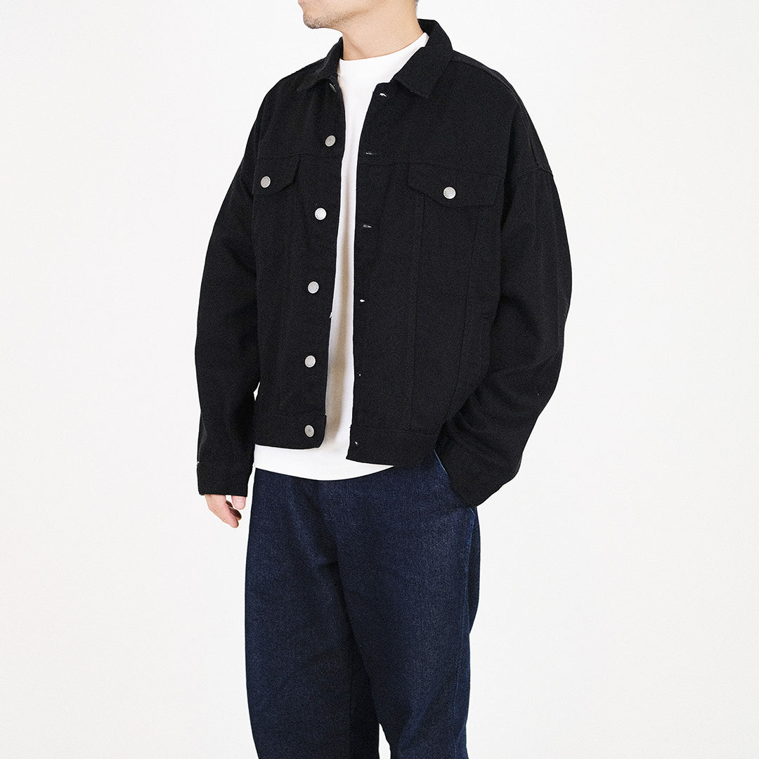 Men Oversized Twill Jacket - Black - SM2307097D