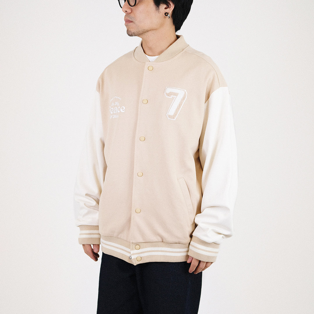 Men Oversized Varsity Jacket - Beige - SM2307098Z