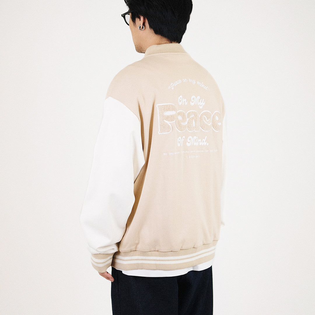 Men Oversized Varsity Jacket - Beige - SM2307098Z