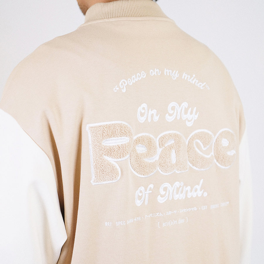 Men Oversized Varsity Jacket - Beige - SM2307098Z