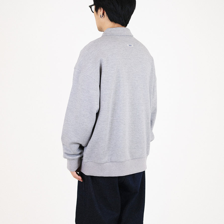 Men Oversized Polo Sweatshirt - Melange Grey - SM2307103B