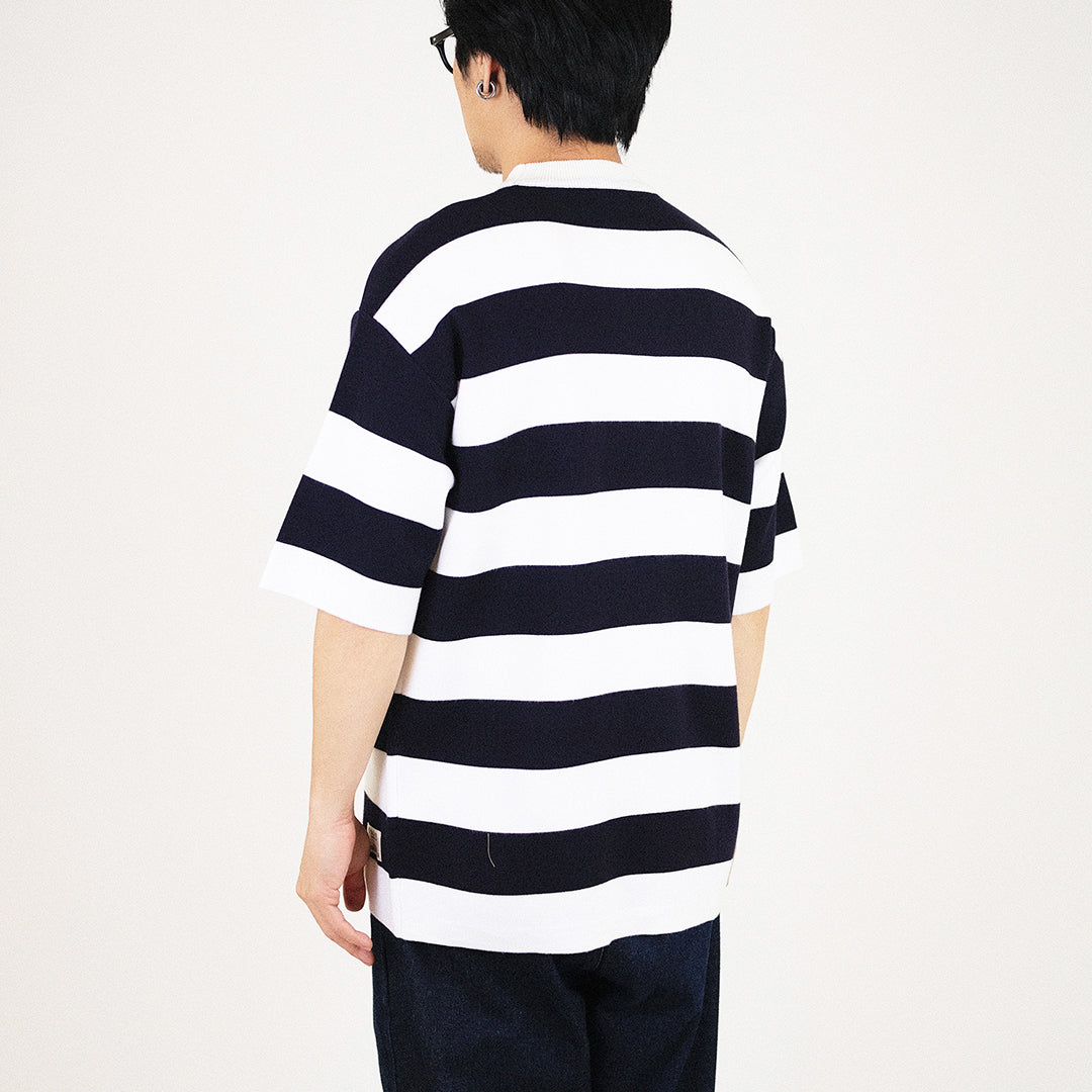 Men Oversized Stripe Sweater - Navy - SM2308114C