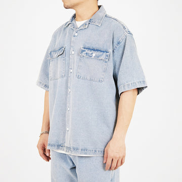 Men Oversized Shirt - Light Blue - SM2308122A