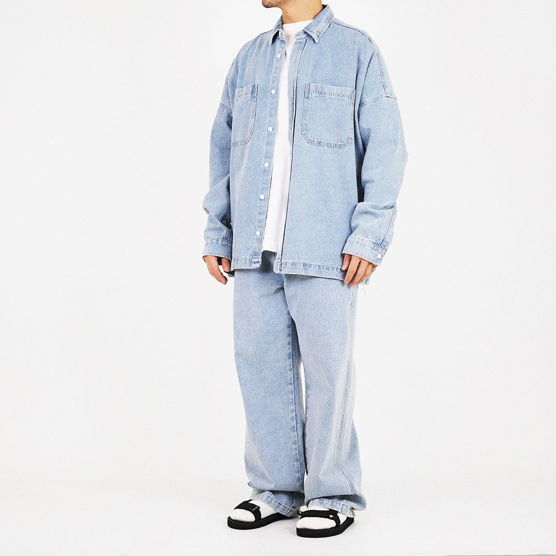 Men Oversized Shirt - Light Blue - SM2308124A