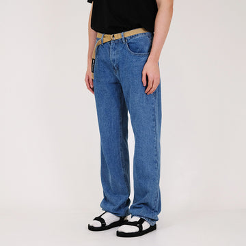 Men Straight Cut Long Jeans With Belt - Blue - SM2308125B