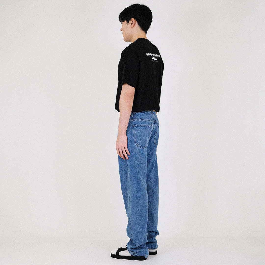 Men Straight Cut Long Jeans With Belt - Blue - SM2308125B