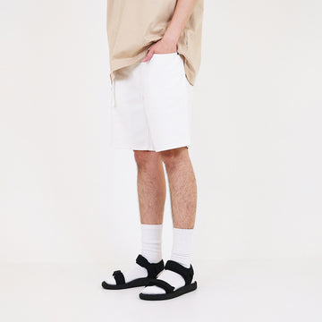 Men Skinny Fit Twill Shorts With Belt - Off White - SM2310156A