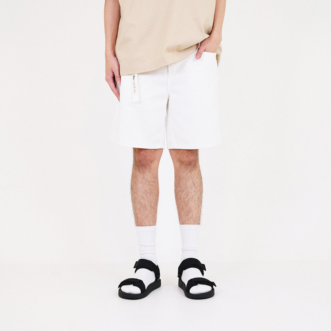 Men Skinny Fit Twill Shorts With Belt - Off White - SM2310156A