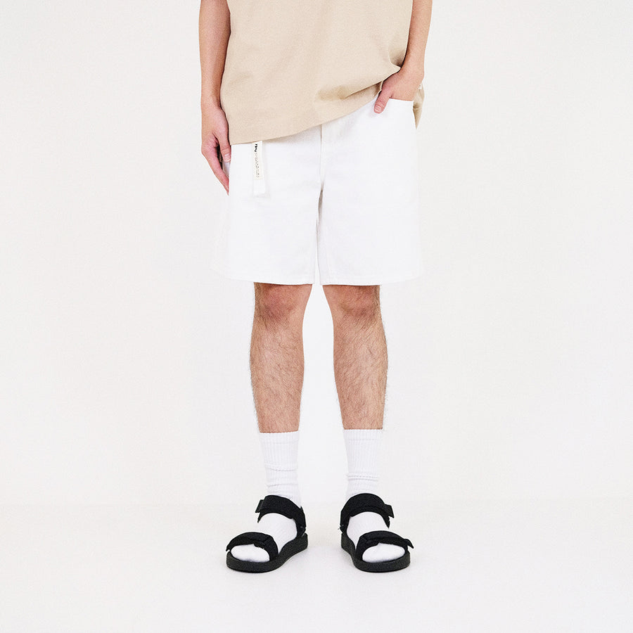 Men Skinny Fit Twill Shorts With Belt - Off White - SM2310156A