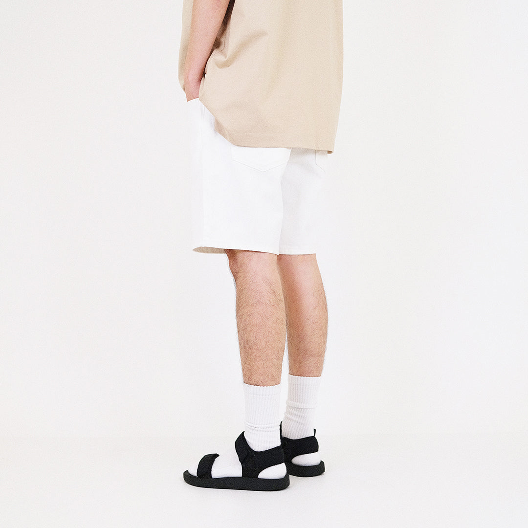 Men Skinny Fit Twill Shorts With Belt - Off White - SM2310156A