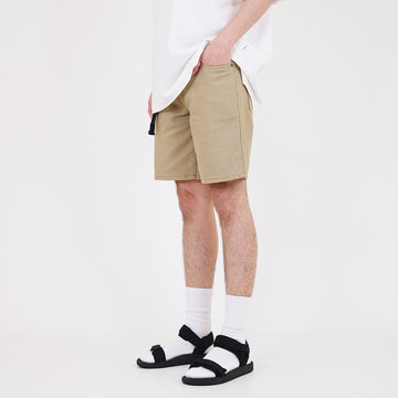 Men Skinny Fit Twill Shorts With Belt - Khaki - SM2310156B