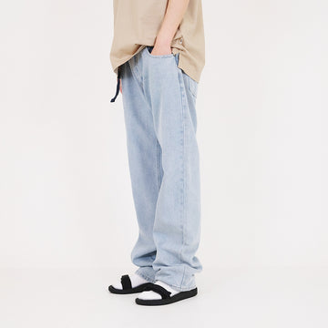 Men Straight Cut Long Jeans With Belt - Light Blue - SM2310158A