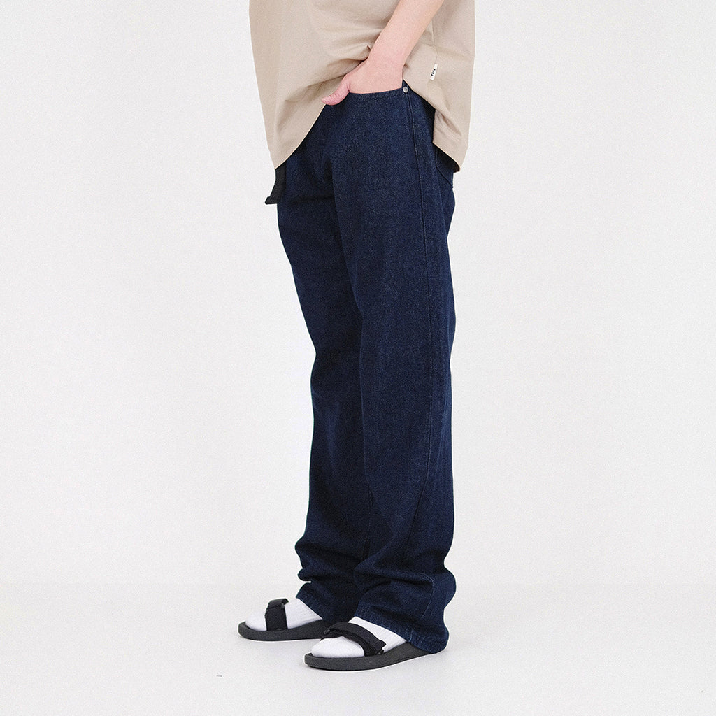 Men Straight Cut Long Jeans With Belt - Dark Blue - SM2310158B