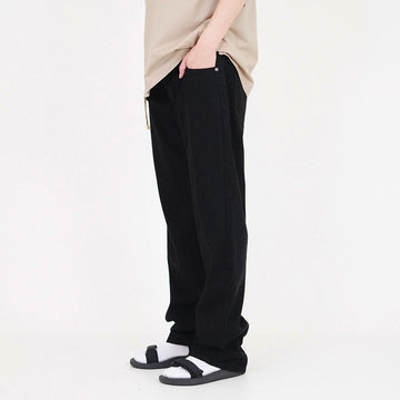 Men Straight Cut Long Jeans With Belt - Black - SM2310158C