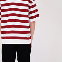 Men Oversized Stripe Polo Sweater - Dark Red - SM2311162B